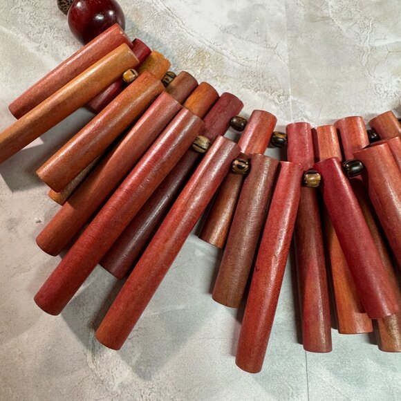 Vintage Handcrafted Tribal-Inspired exotic Wooden Beaded Necklace Hook Clasp - Picture 2 of 7